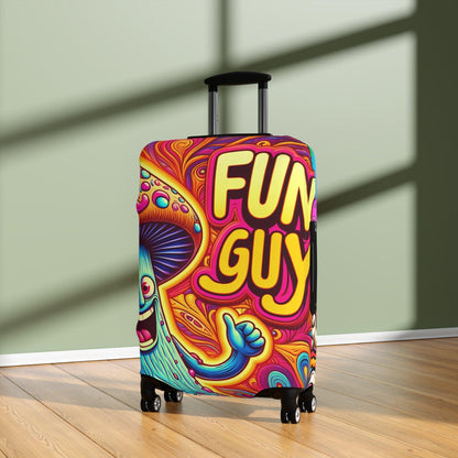 Trippy 'Fun Guy' Mushroom Suitcase Cover, Humorous Luggage Protector with Psychedelic Design - 21x14, 25x16, 28x20 - Shiitake Products