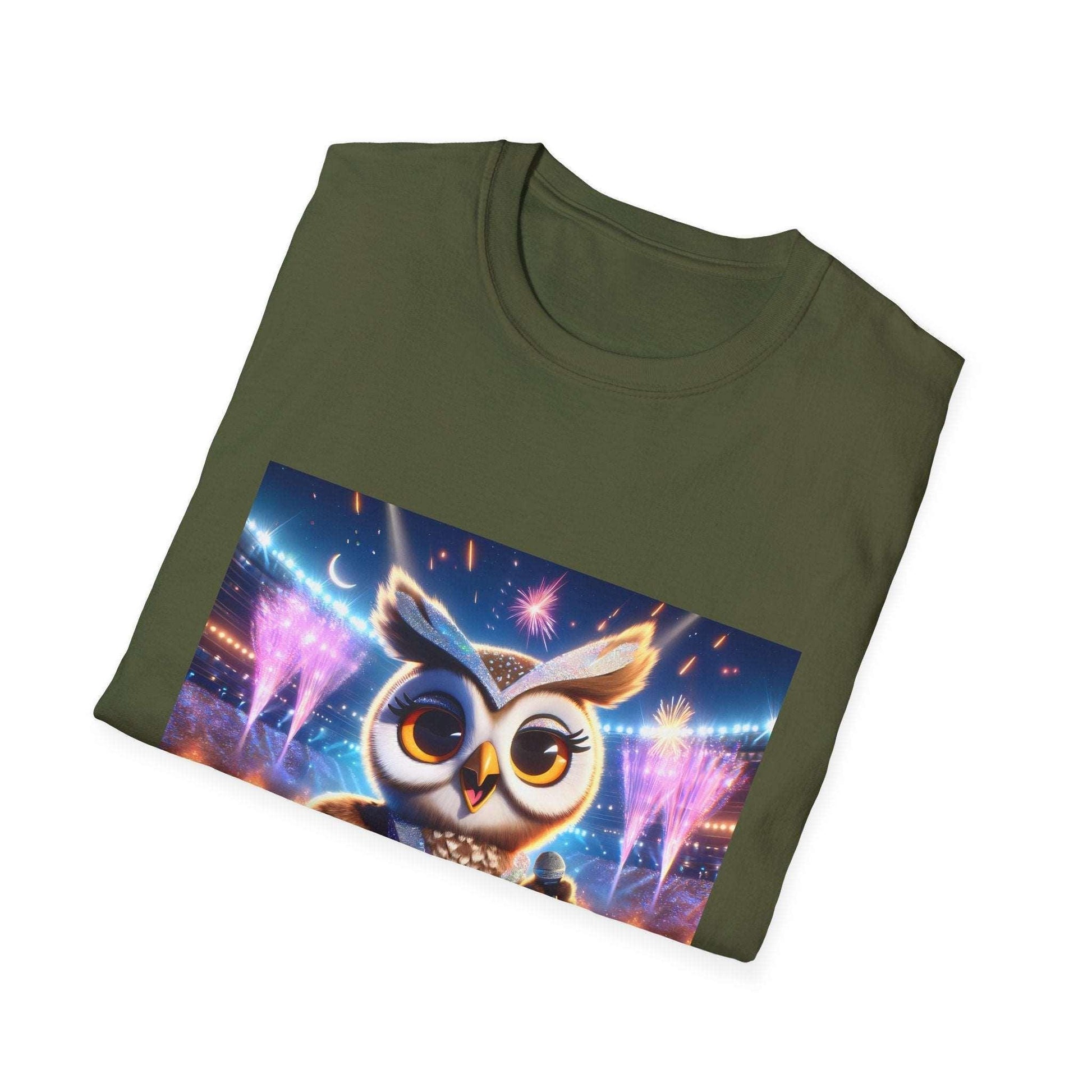 Super Star Owl - Owl singing on stage - Music concert tshirt