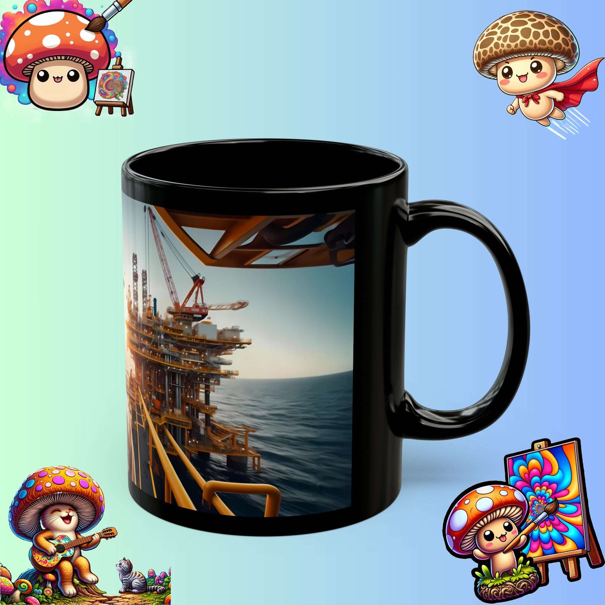 Bulldog Oil Rig Worker Mug - 11 oz Black Ceramic Coffee Cup for Oil Industry Pros, Unique Oilfield Worker Gift