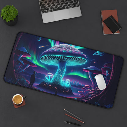 Cosmic Mushroom Forest Desk Mat - Vibrant Aurora Alien Landscape- 31.5x15.5 Inch Neoprene Gaming and Office Mat