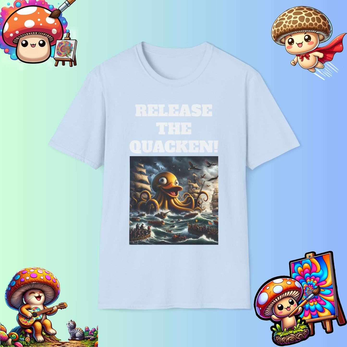 Release the Quacken! Epic Duck Octopus T-Shirt, Nautical Adventure Sea Monster Tee, Humorous meme wear shirt