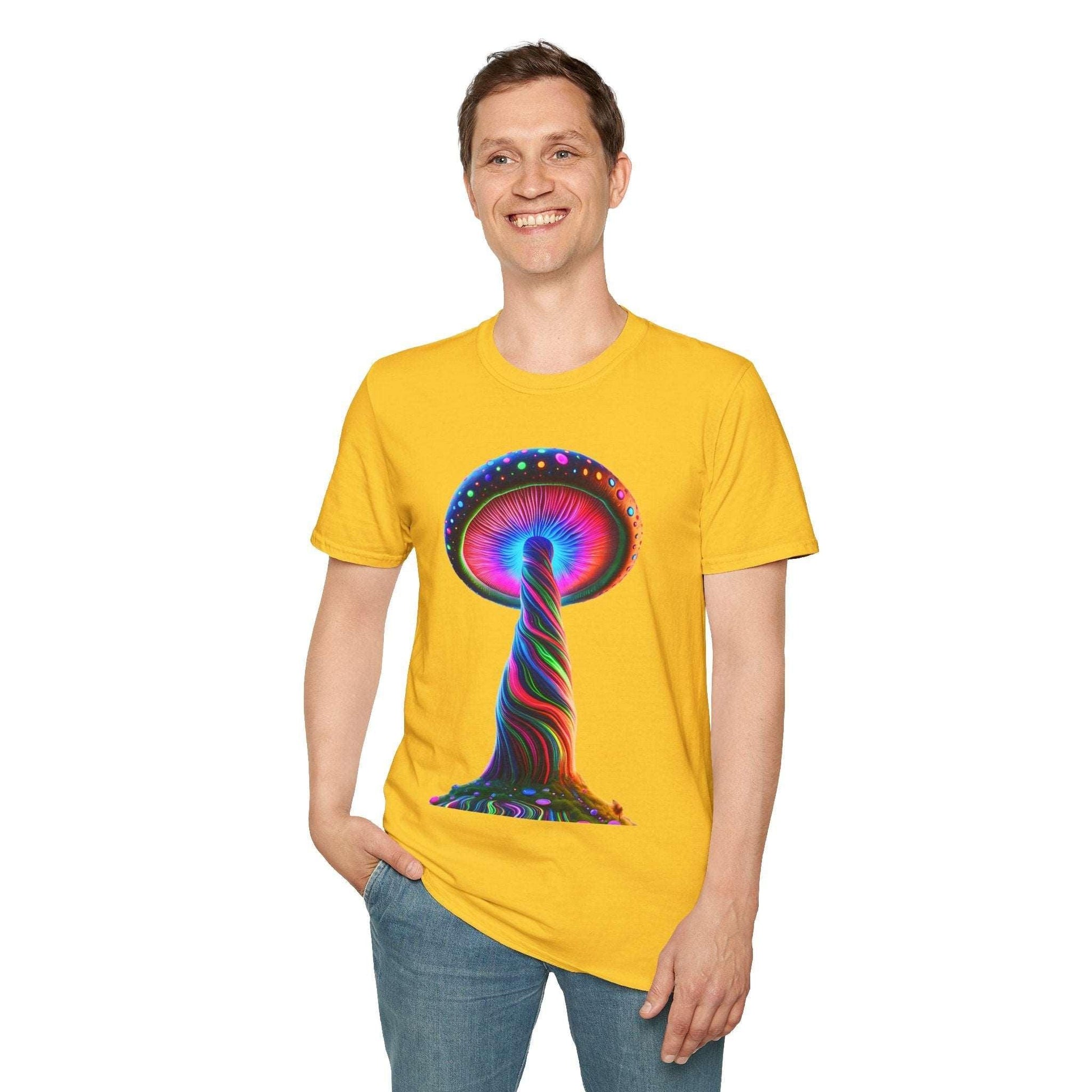 Psychedelic Rainbow Mushroom T-Shirt - Vibrant Trippy Art Tee for Festivals, Rave Wear, Unisex Psychedelic Clothing