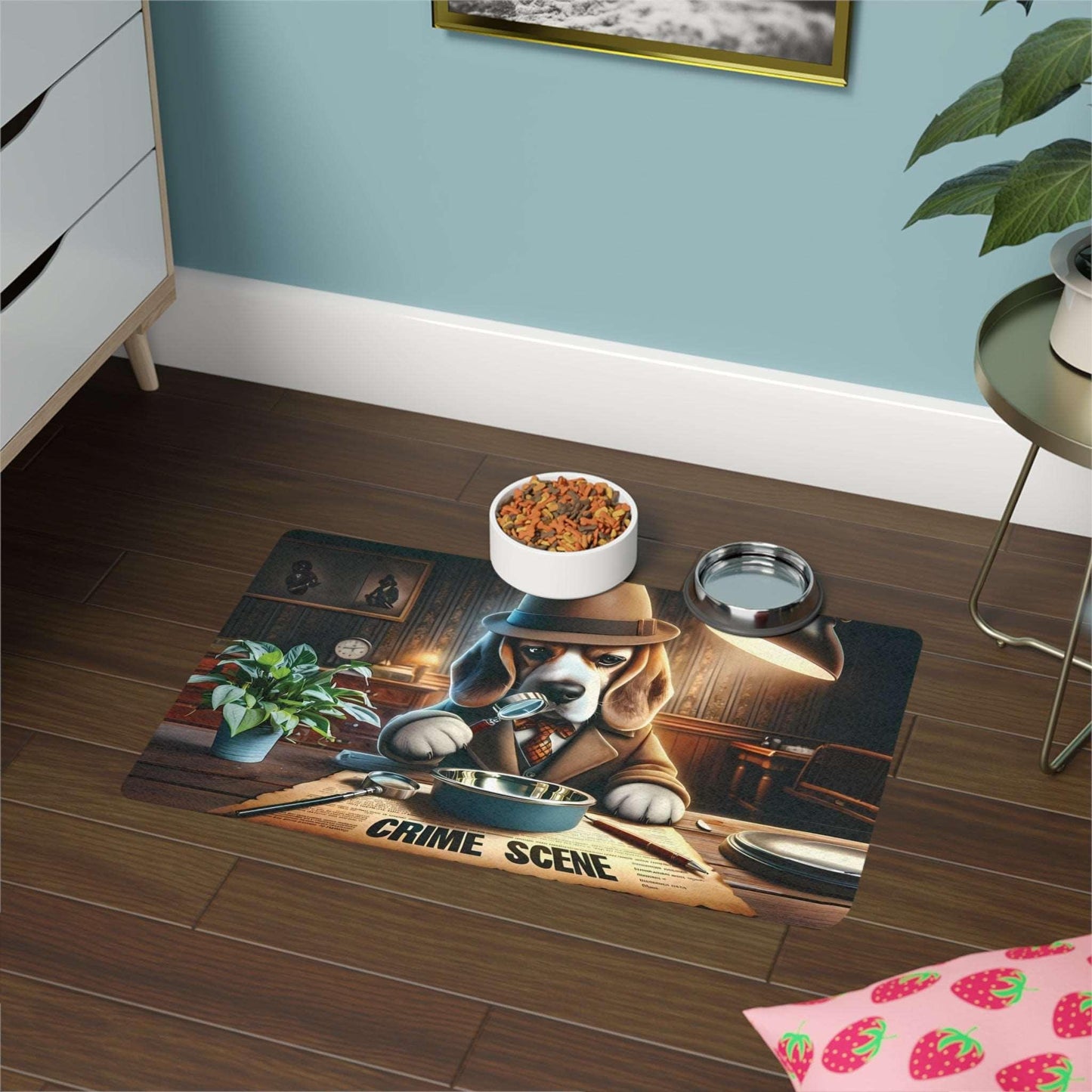 Detective Pooch's Dinner Mystery" Pet Food Mat (12x18)