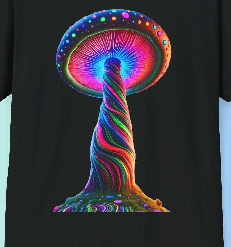 Psychedelic Rainbow Mushroom T-Shirt - Vibrant Trippy Art Tee for Festivals, Rave Wear, Unisex Psychedelic Clothing