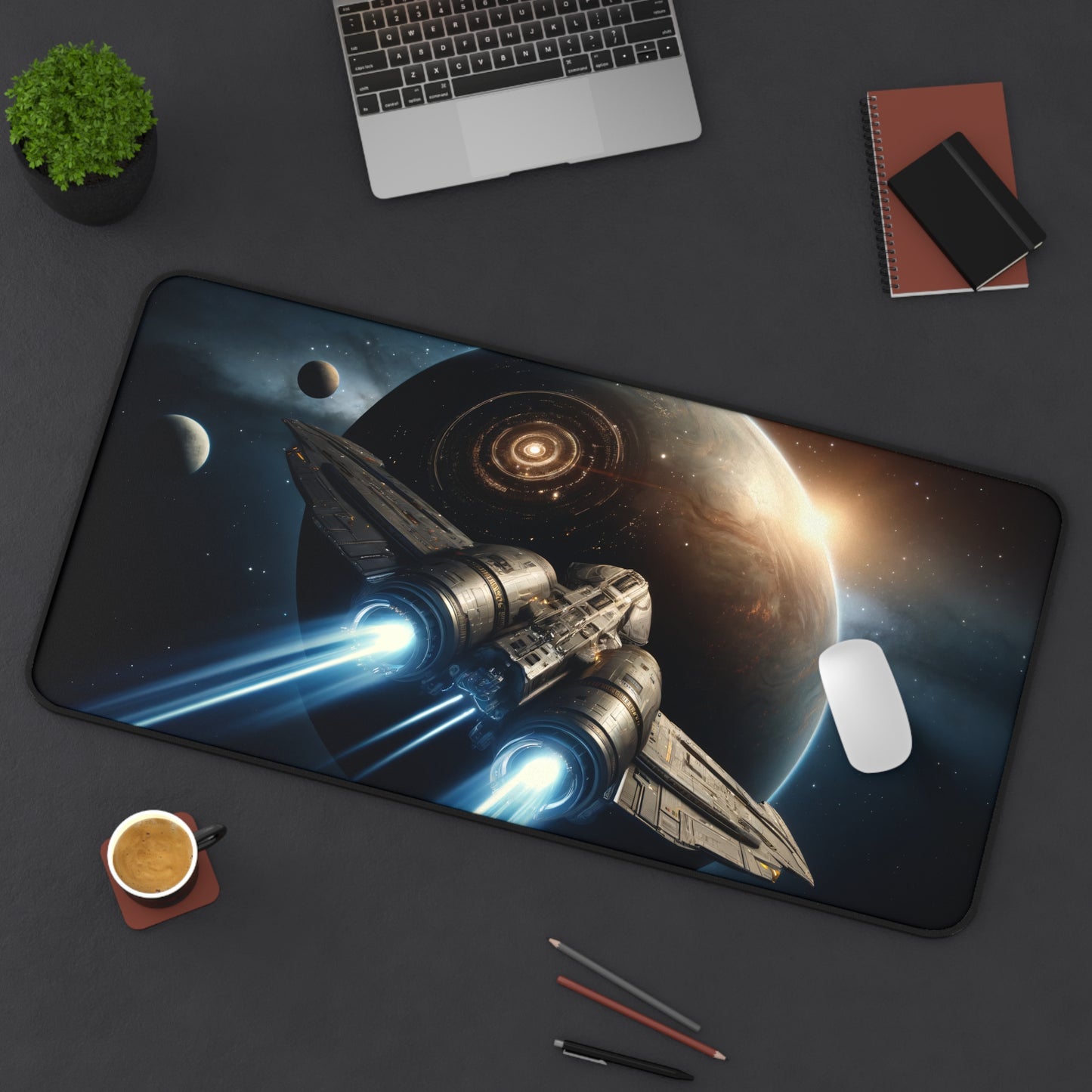 Galactic Gamer's Spaceship Desk Mat - 31.5"x15.5"