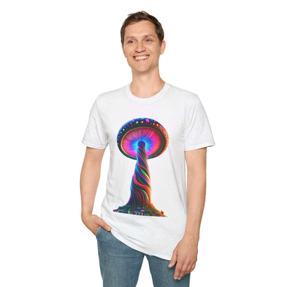 Psychedelic Rainbow Mushroom T-Shirt - Vibrant Trippy Art Tee for Festivals, Rave Wear, Unisex Psychedelic Clothing