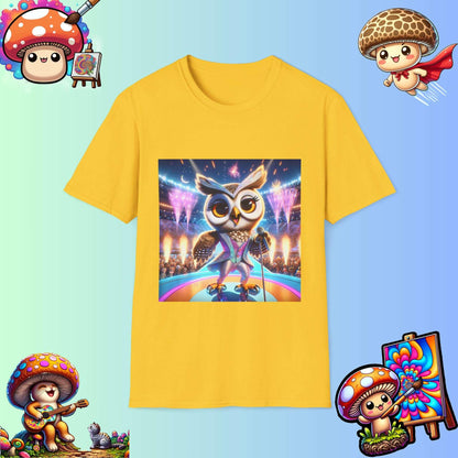 Super Star Owl - Owl singing on stage - Music concert tshirt