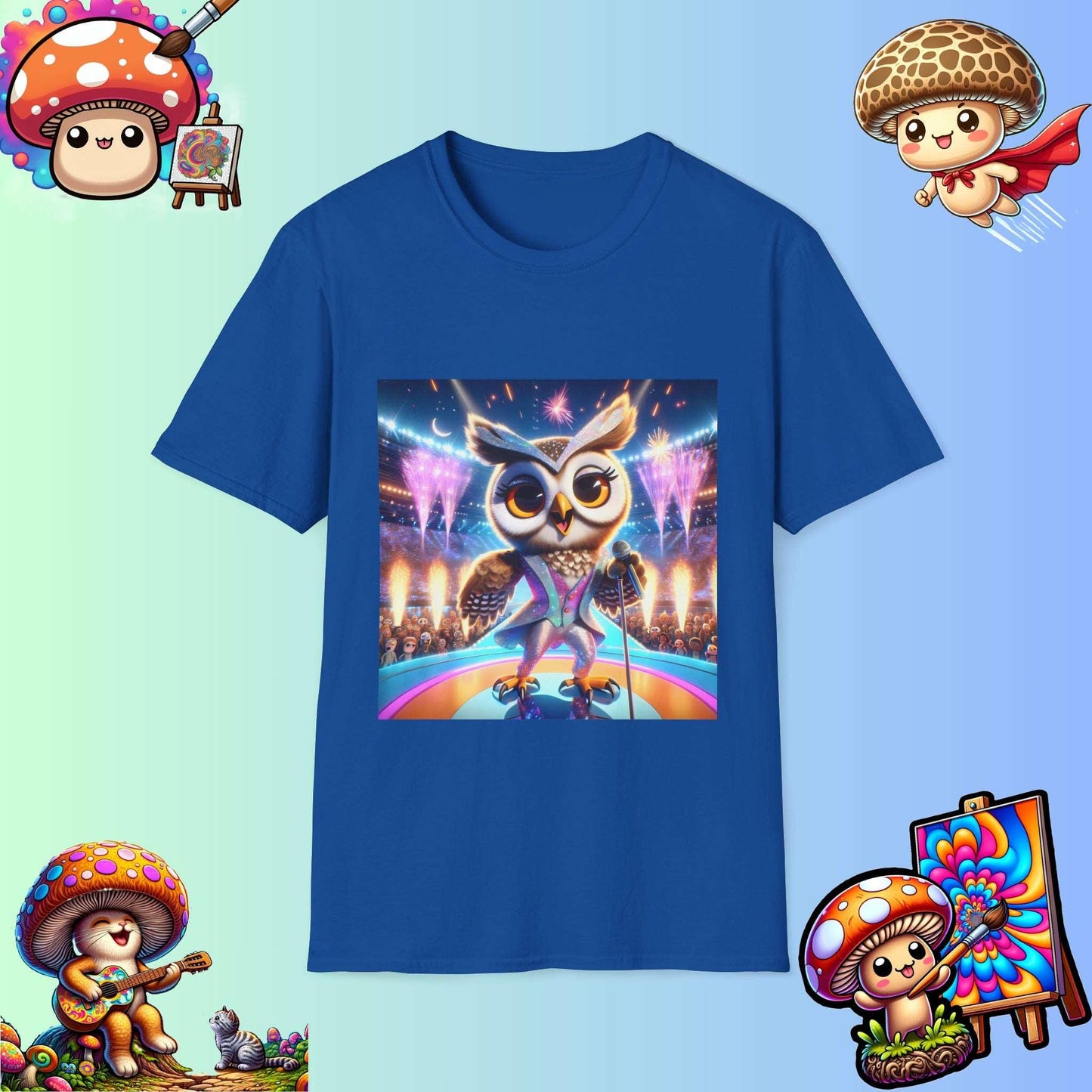 Super Star Owl - Owl singing on stage - Music concert tshirt