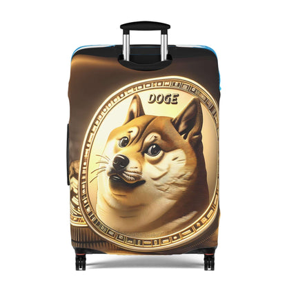 Dogecoin Inspired Stretch Suitcase Cover, Durable Luggage Protector, Meme Travel Accessory, Captain Doge Design, Cryptocurrency Gear