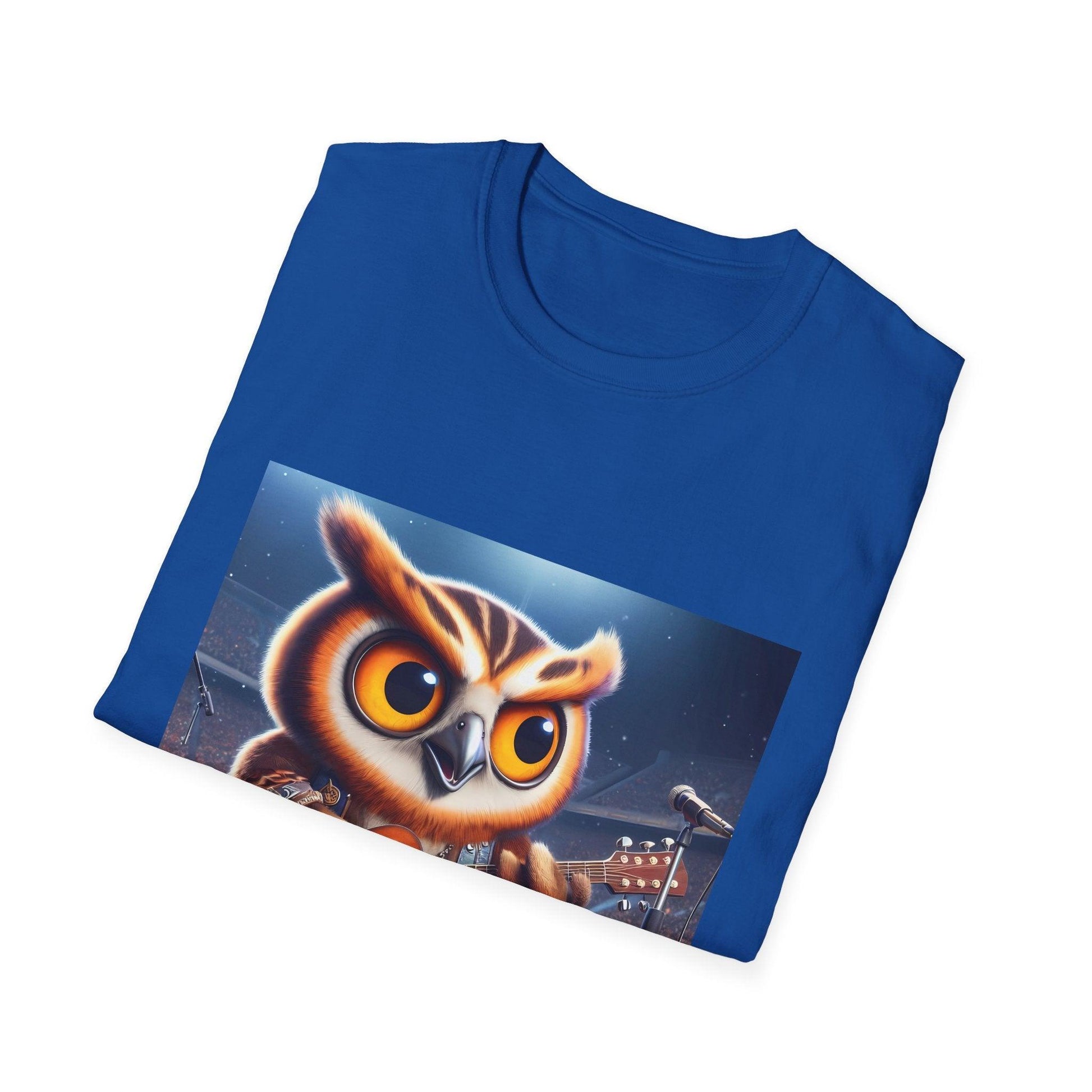 Owl playing the guitar - Show Stopper bird shirt - Meme Wear. - Shiitake Products