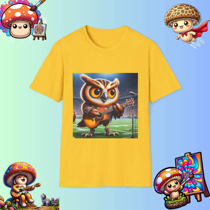 Owl playing the guitar - Show Stopper bird shirt - Meme Wear.