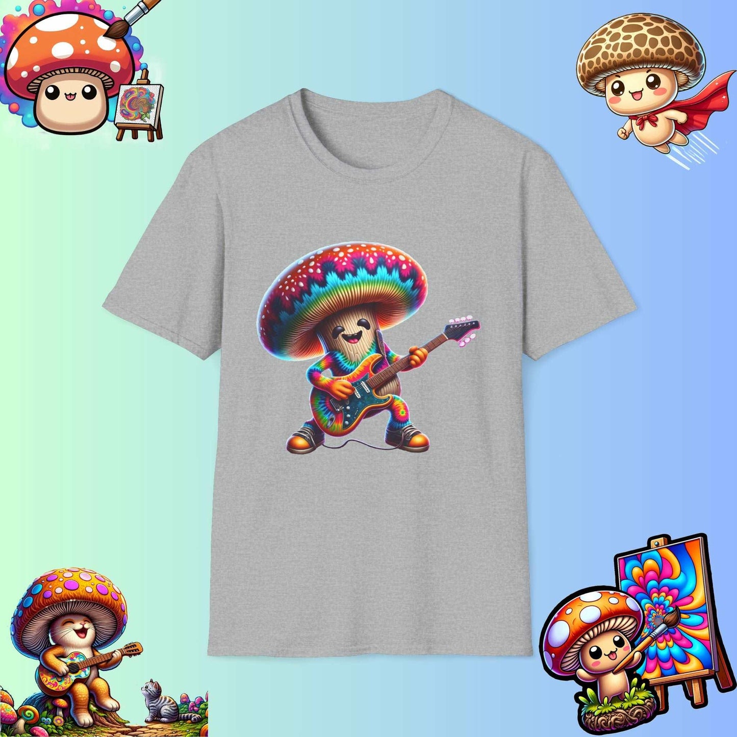 Psychedelic Guitarist Mushroom T-Shirt - Vibrant Music Festival & Concert Tee - Multiple Colors