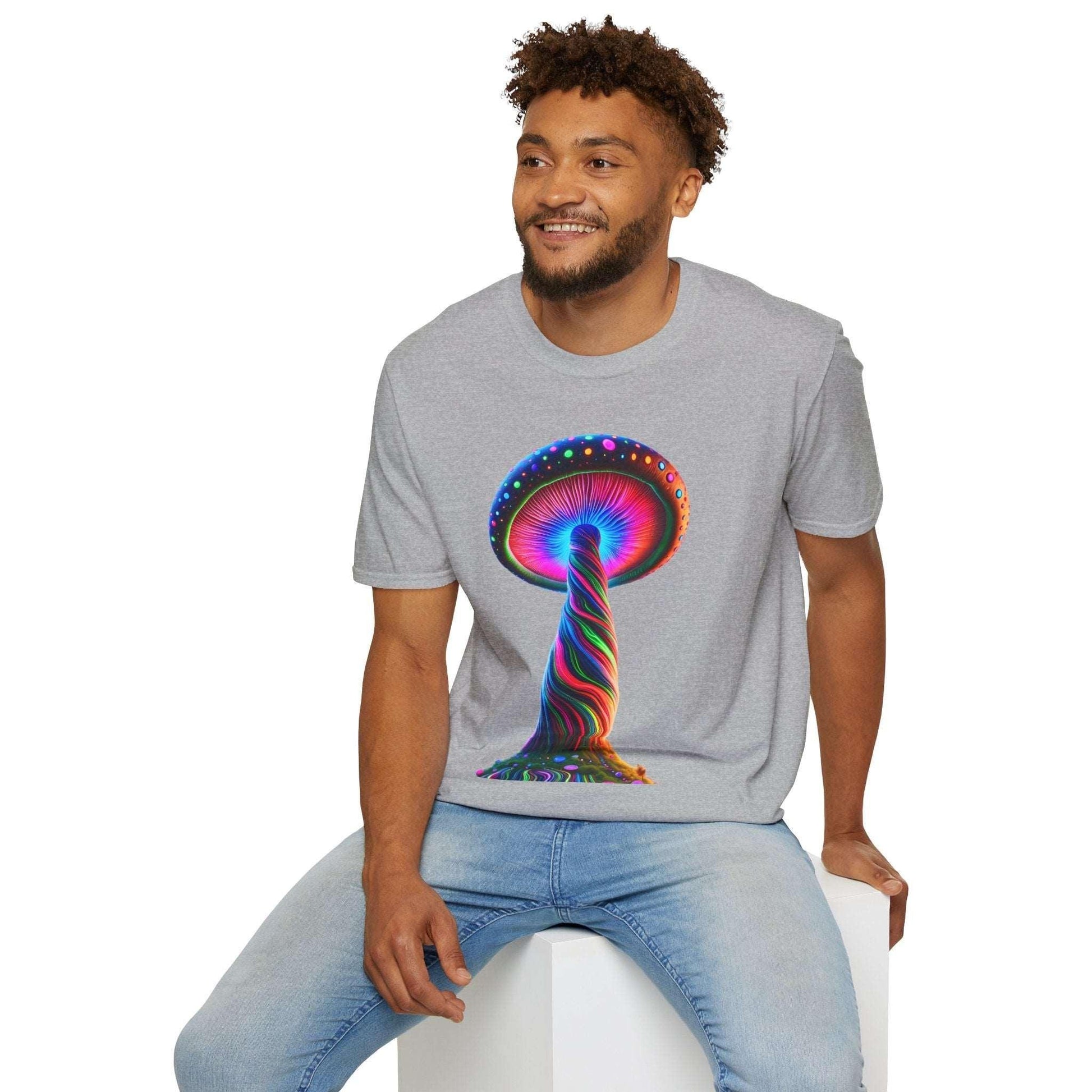 Psychedelic Rainbow Mushroom T-Shirt - Vibrant Trippy Art Tee for Festivals, Rave Wear, Unisex Psychedelic Clothing