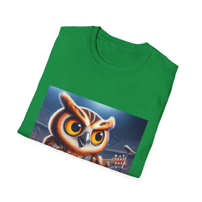 Owl playing the guitar - Show Stopper bird shirt - Meme Wear. - Shiitake Products