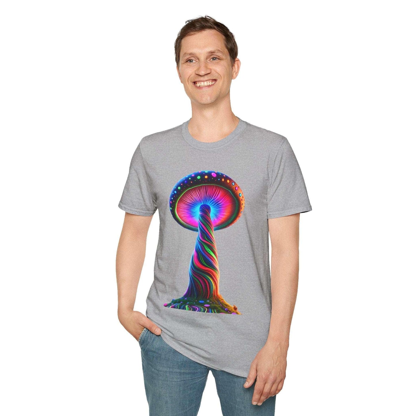 Psychedelic Rainbow Mushroom T-Shirt - Vibrant Trippy Art Tee for Festivals, Rave Wear, Unisex Psychedelic Clothing