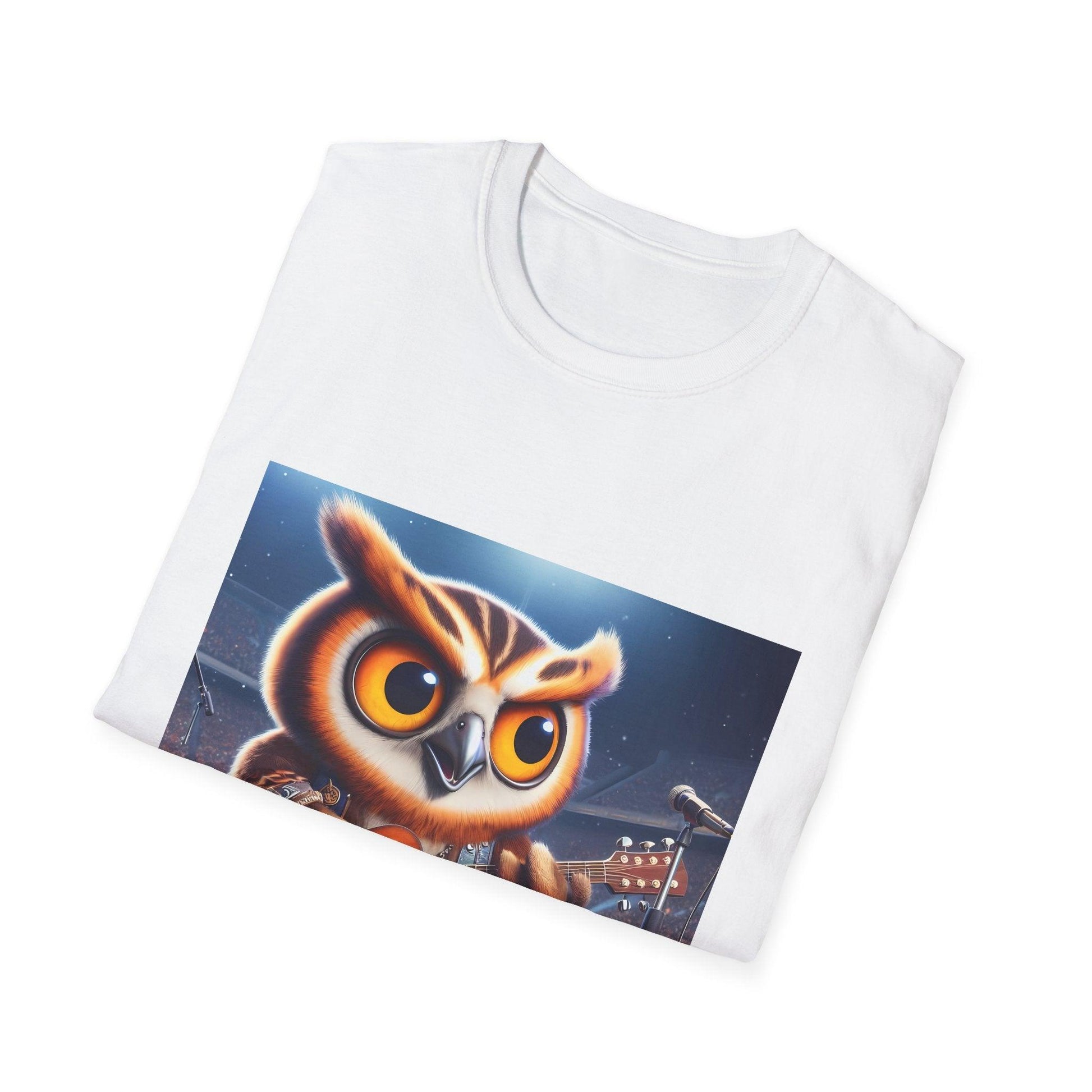 Owl playing the guitar - Show Stopper bird shirt - Meme Wear. - Shiitake Products