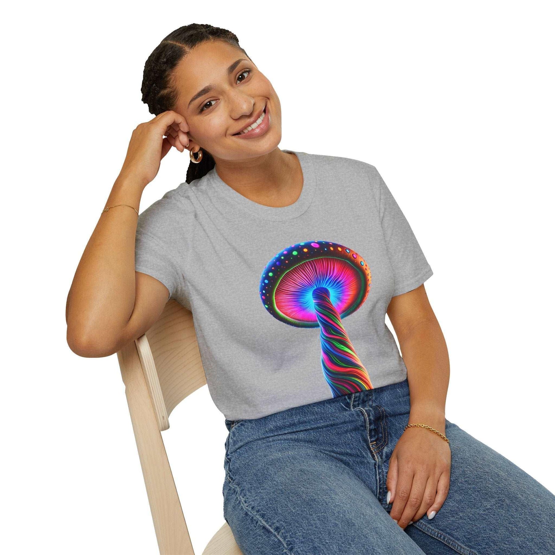 Psychedelic Rainbow Mushroom T-Shirt - Vibrant Trippy Art Tee for Festivals, Rave Wear, Unisex Psychedelic Clothing