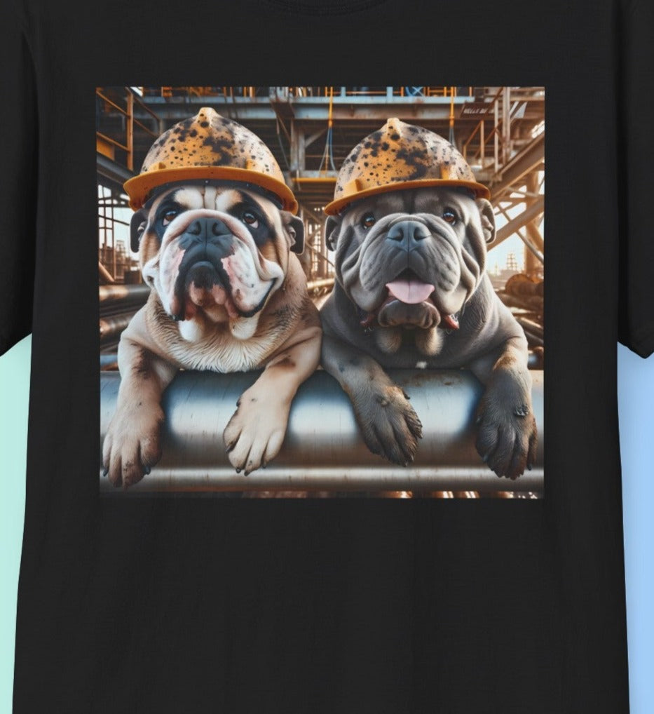 Construction Crew Bulldog T-Shirt - Comical Hardhat Pups Tee, Unique Gift for Dog Lovers