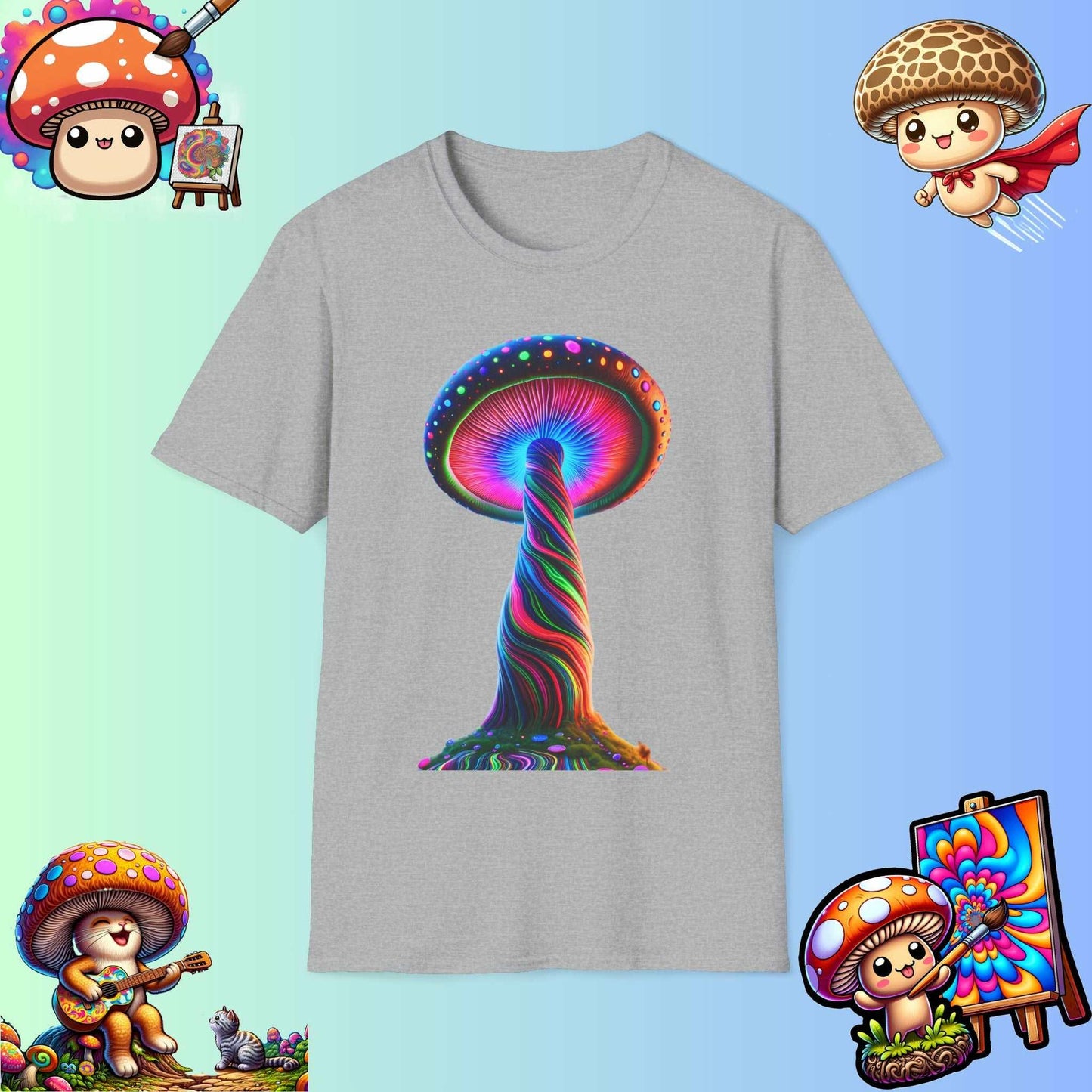 Psychedelic Rainbow Mushroom T-Shirt - Vibrant Trippy Art Tee for Festivals, Rave Wear, Unisex Psychedelic Clothing