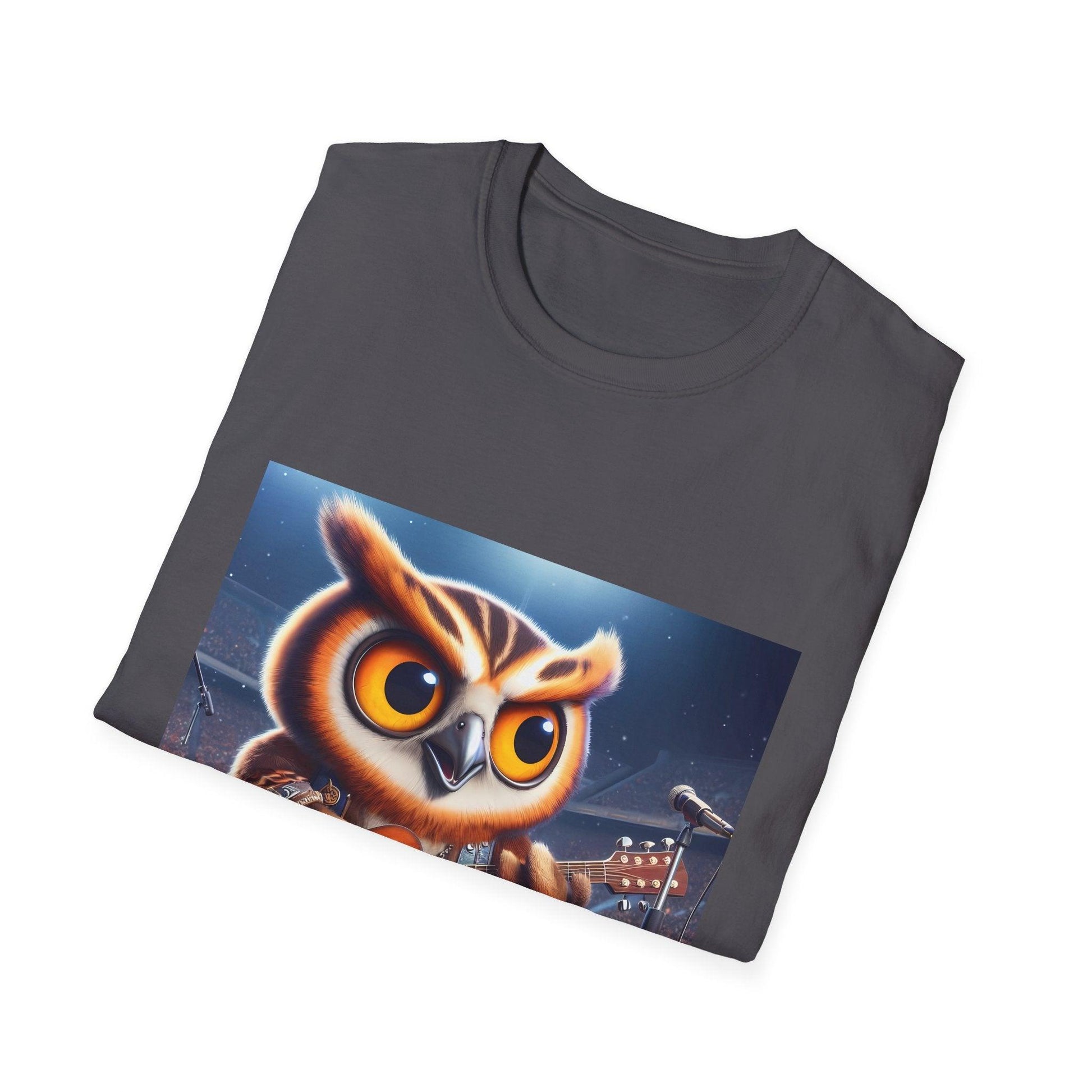 Owl playing the guitar - Show Stopper bird shirt - Meme Wear. - Shiitake Products