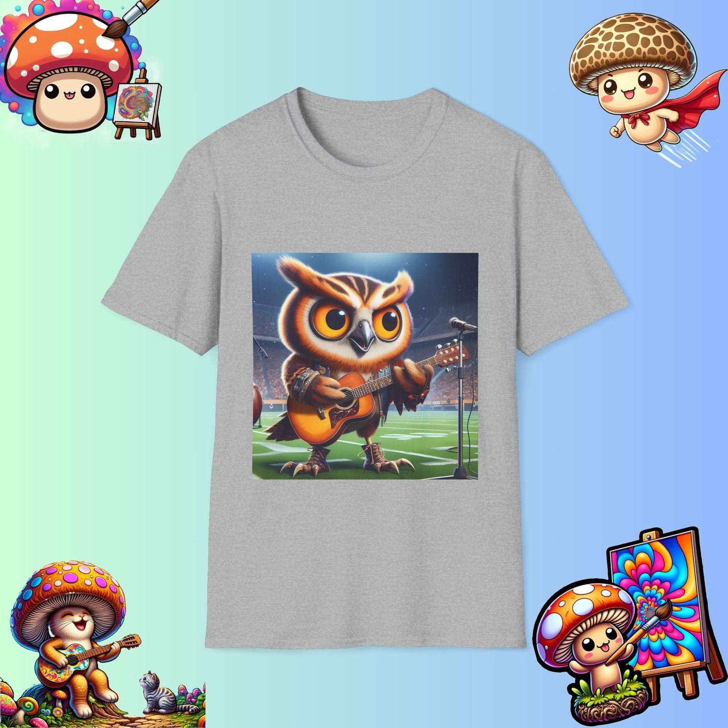 Owl playing the guitar - Show Stopper bird shirt - Meme Wear.