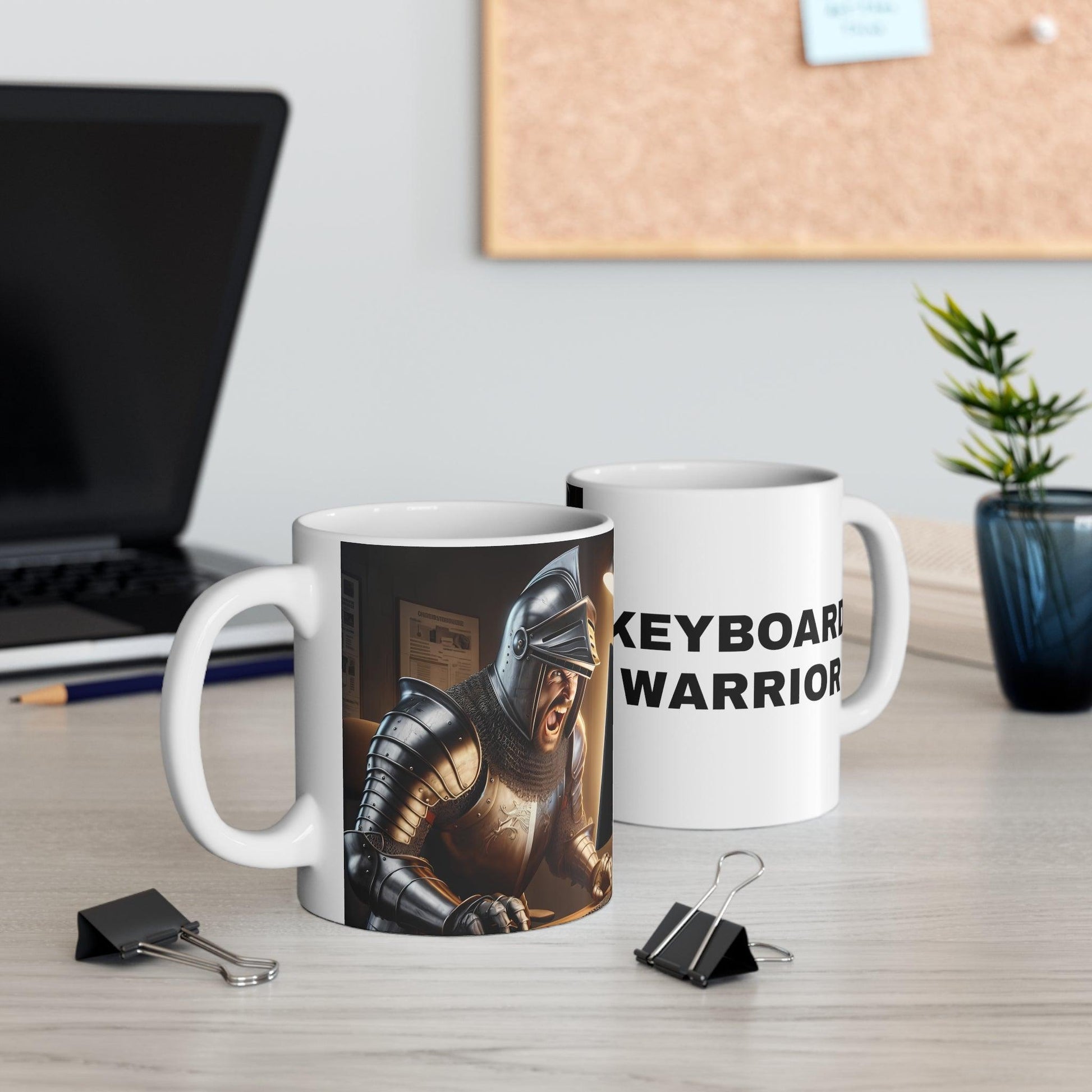 Keyboard Warrior Knight Mug - 11oz Ceramic Cup for Office Humor, Medieval Fantasy Coffee Mug, Unique Gift for Gamers and History Enthusiasts - Shiitake Products