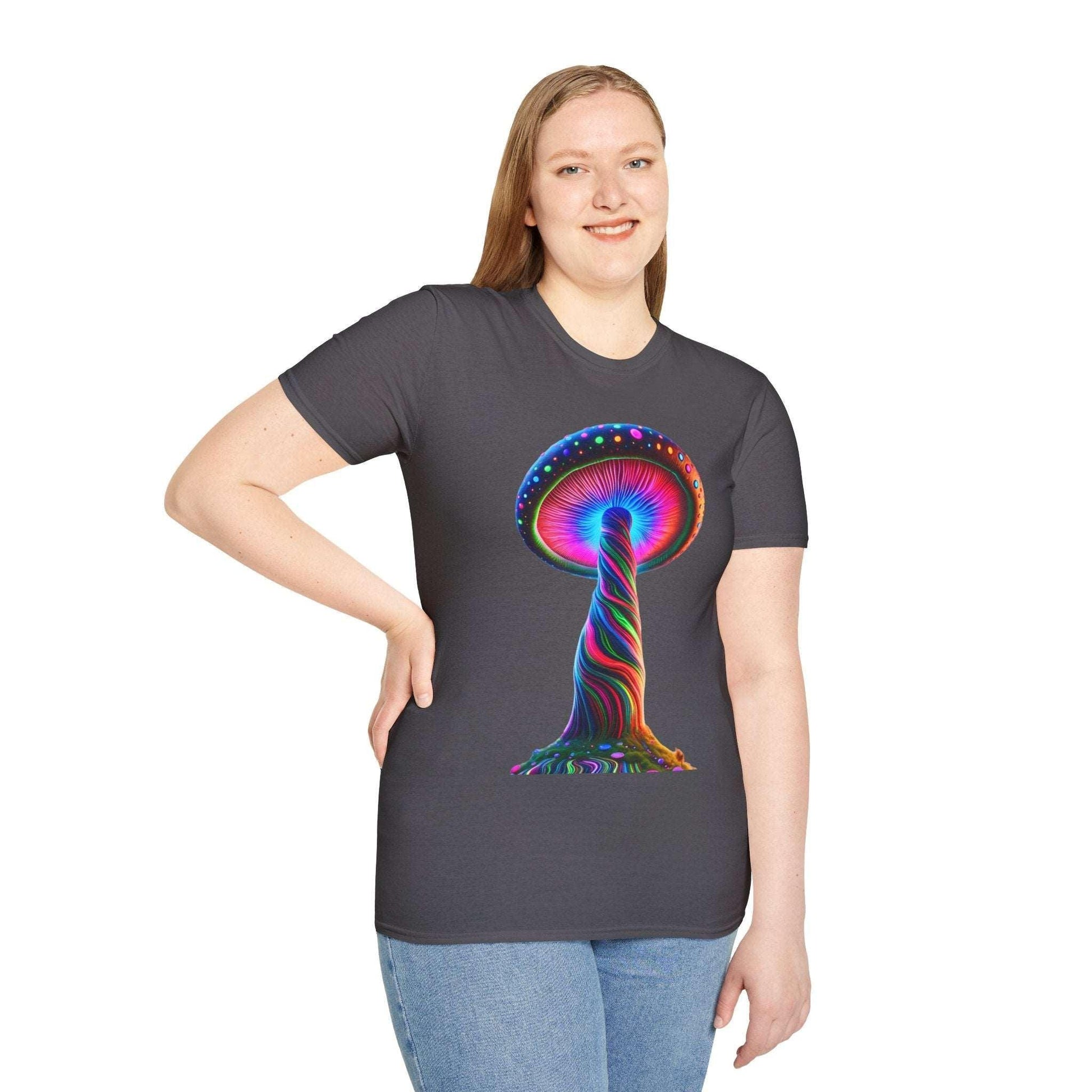 Psychedelic Rainbow Mushroom T-Shirt - Vibrant Trippy Art Tee for Festivals, Rave Wear, Unisex Psychedelic Clothing