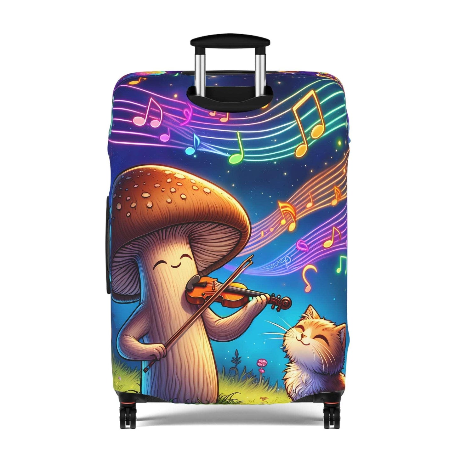 Suitcase COVER - Cute Mushroom with alien traveling in space - 21x14, 25x16, 28x20