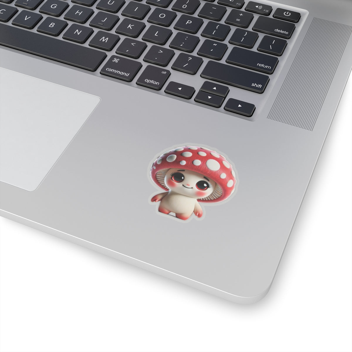 Adorable Mushroom Character Kiss-Cut Stickers, Cute Red Polka-Dotted Cap, 3D Render, Realistic Textures, Glossy Finish, Gift,