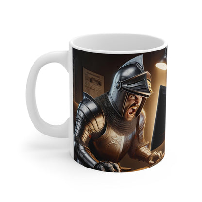 Keyboard Warrior Knight Mug - 11oz Ceramic Cup for Office Humor, Medieval Fantasy Coffee Mug, Unique Gift for Gamers and History Enthusiasts - Shiitake Products