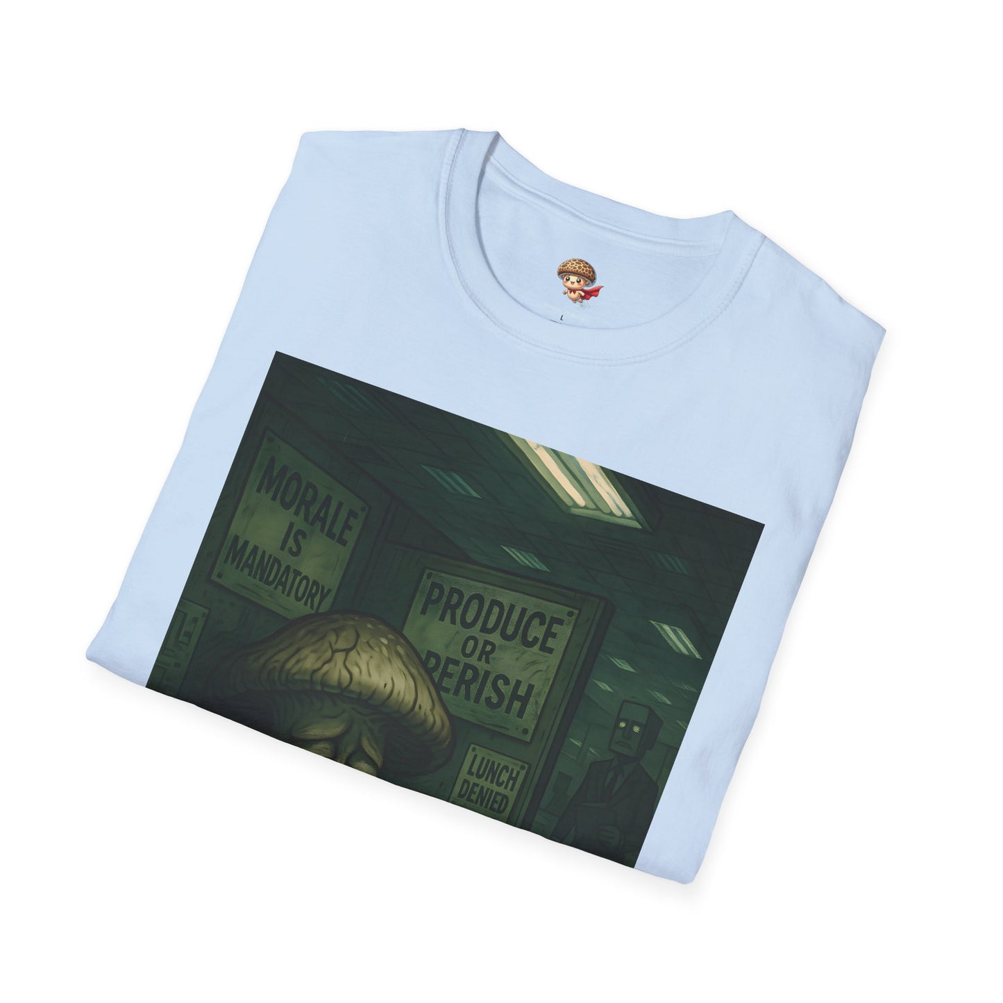 Produce or Perish – Dystopian Office Mushroom Shirt