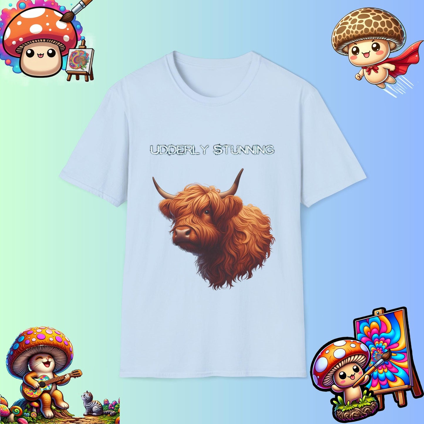 Udderly Stunning Highland Cow Tee - Shiitake Products