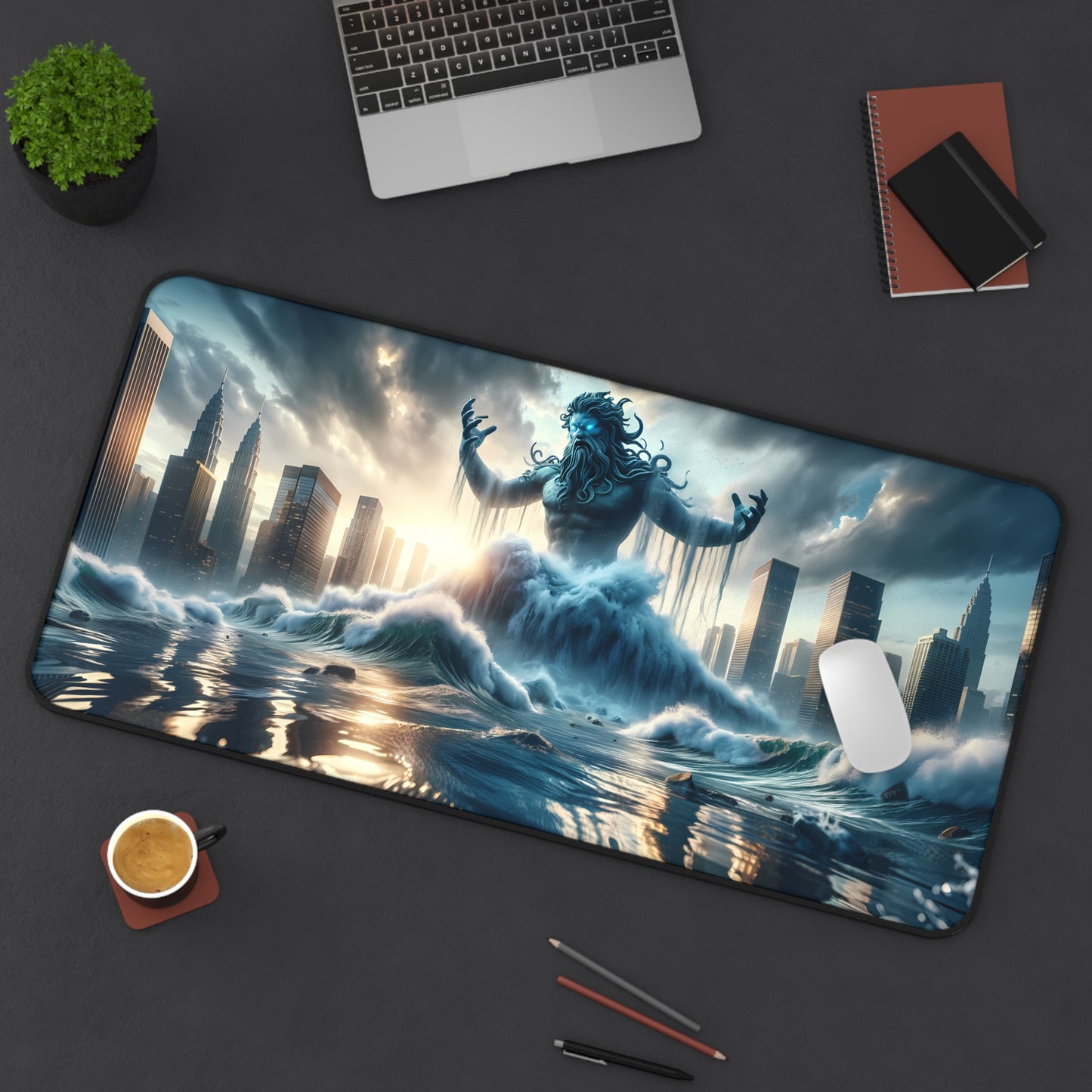 Titan of Tides: Mythical Sea God Gaming Desk Mat (31.5x15.5 inches)