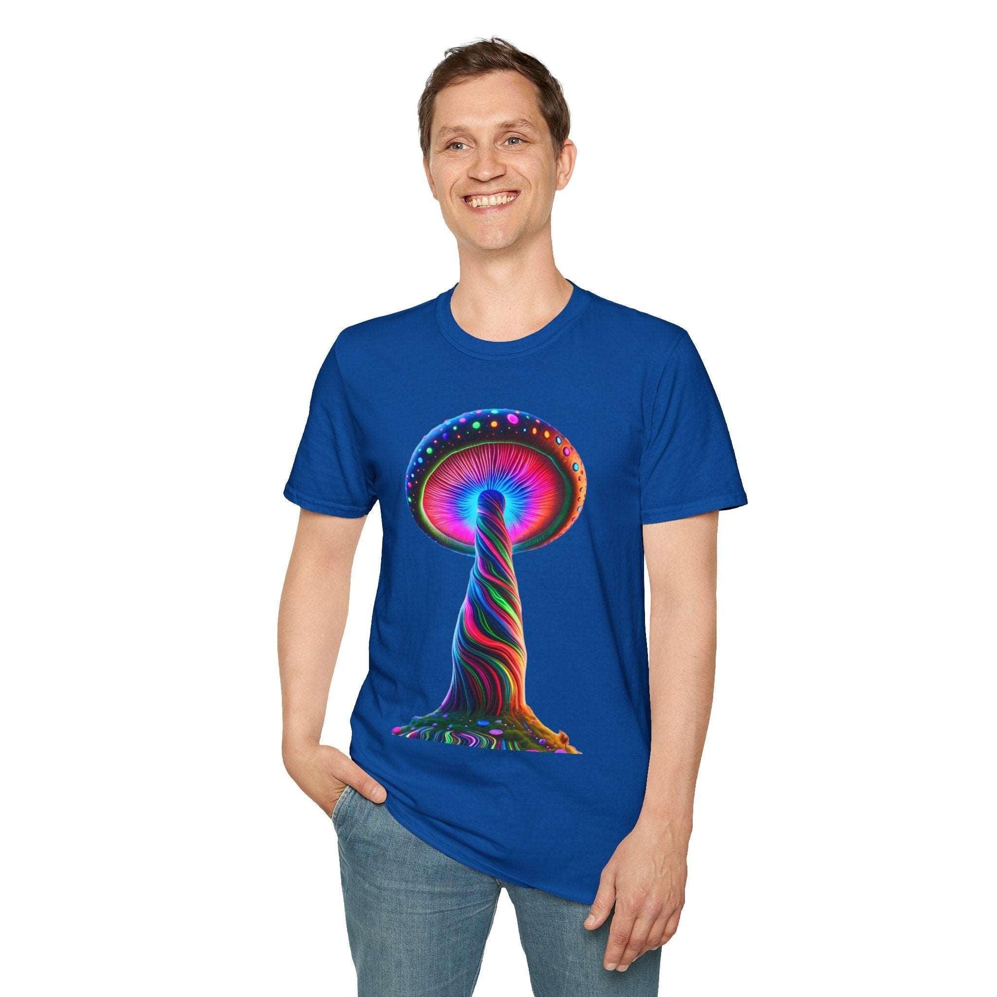 Psychedelic Rainbow Mushroom T-Shirt - Vibrant Trippy Art Tee for Festivals, Rave Wear, Unisex Psychedelic Clothing