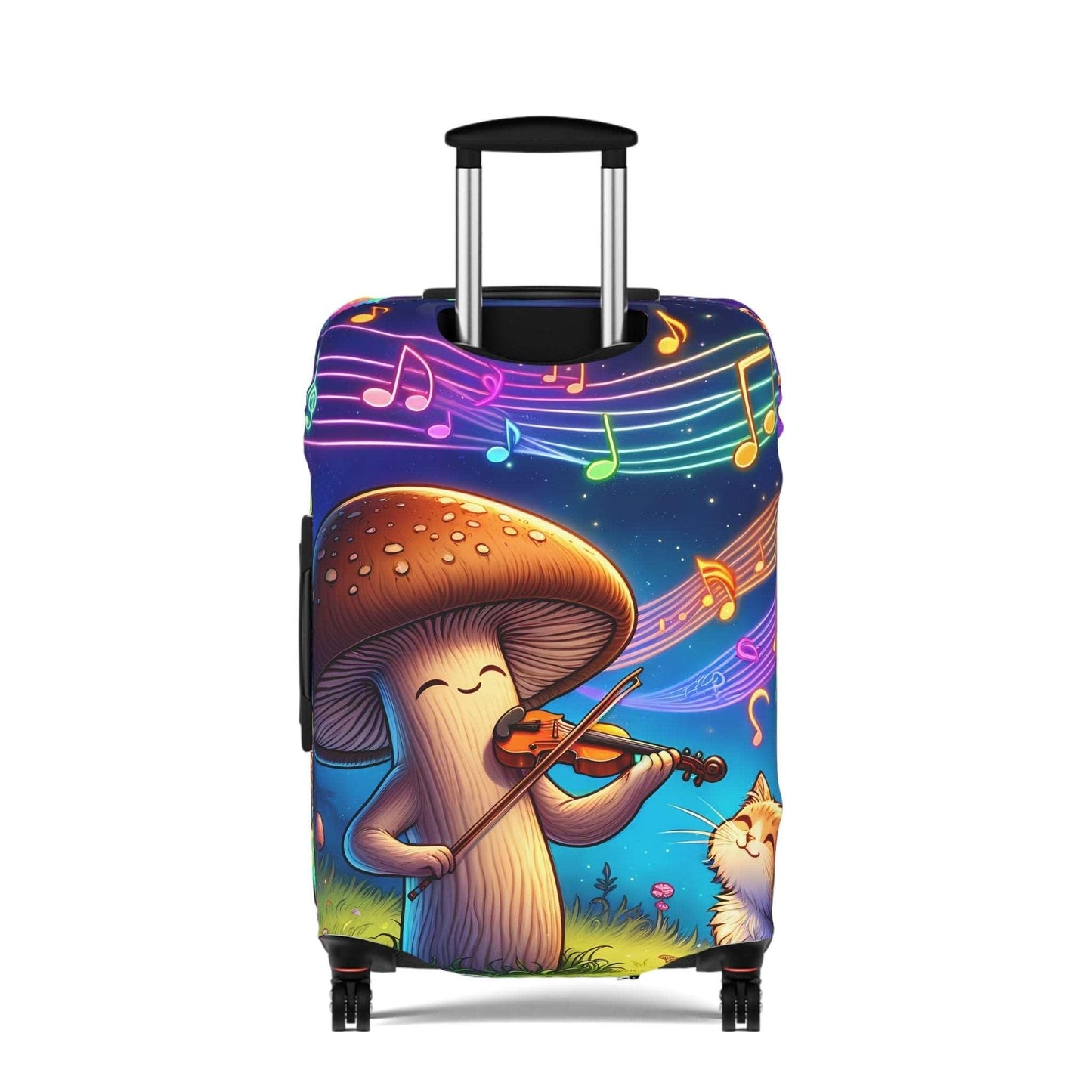 Suitcase COVER - Cute Mushroom with alien traveling in space - 21x14, 25x16, 28x20