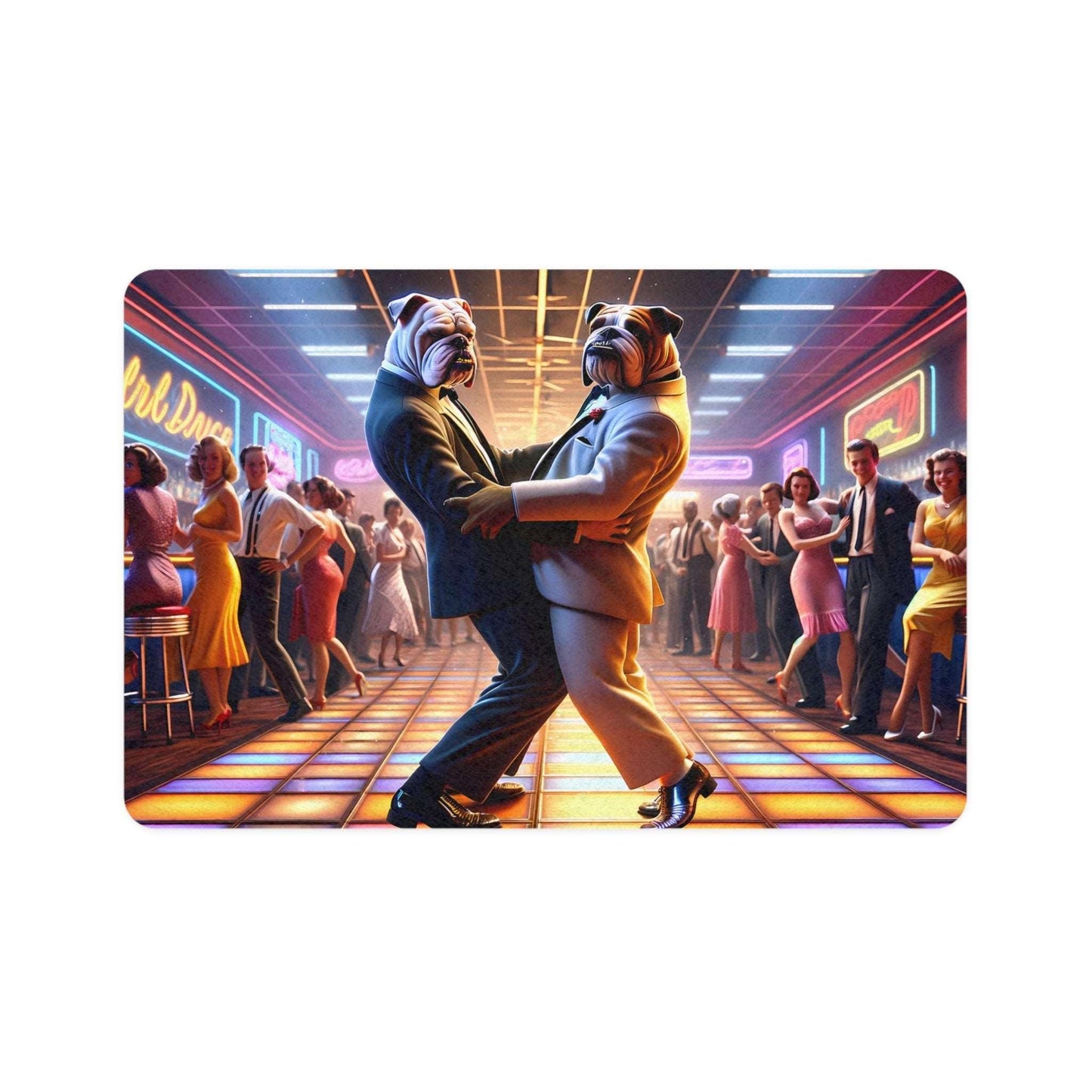 Bulldog Boogie Dancefloor Pet Food Mat- 12x18