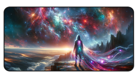 Interstellar Traveler: Cosmic Cliffside Vision Gaming Desk Mat - 31.5"x15.5