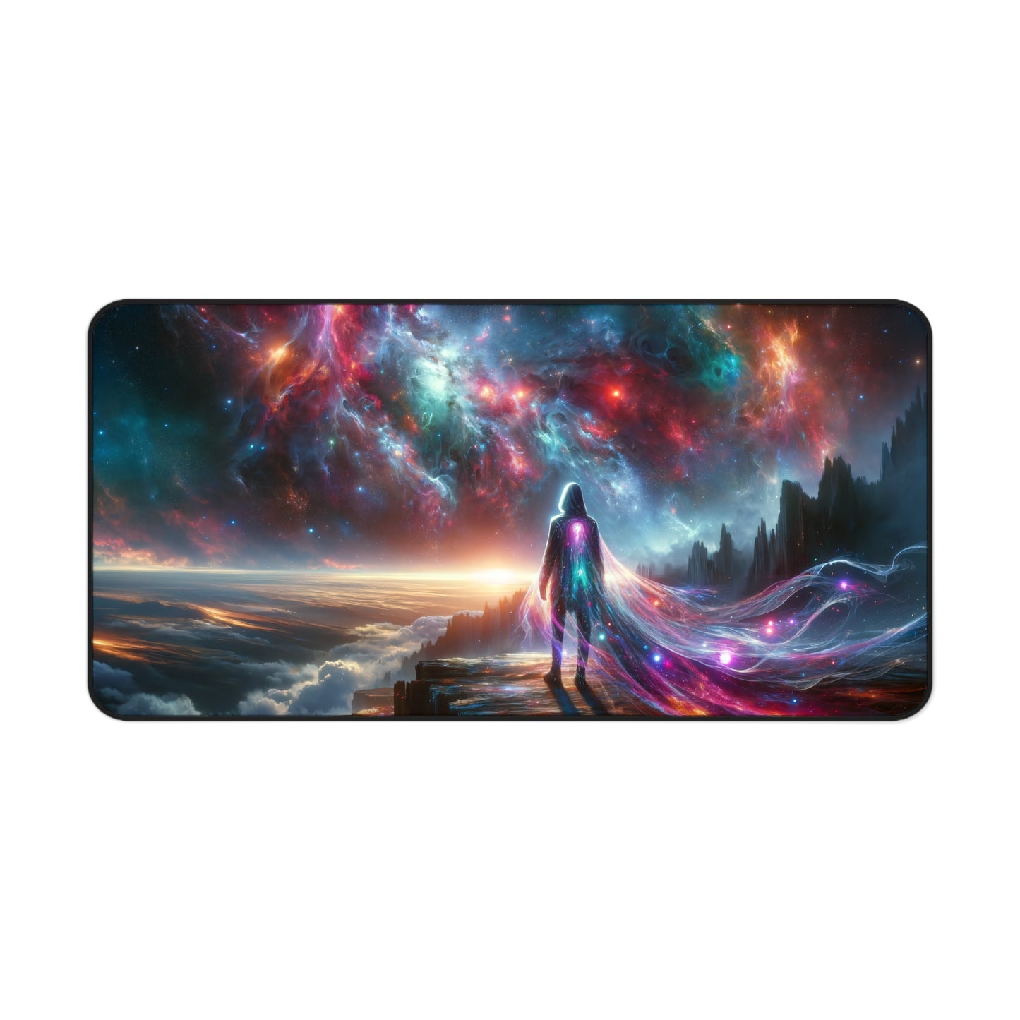 Interstellar Traveler: Cosmic Cliffside Vision Gaming Desk Mat - 31.5"x15.5