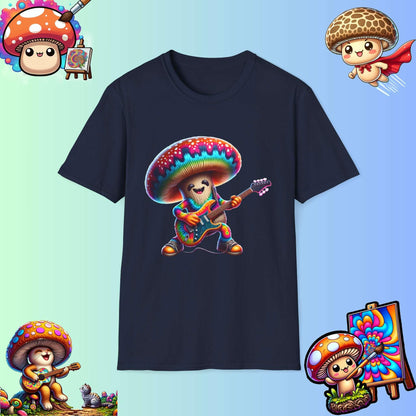 Psychedelic Guitarist Mushroom T-Shirt - Vibrant Music Festival & Concert Tee - Multiple Colors