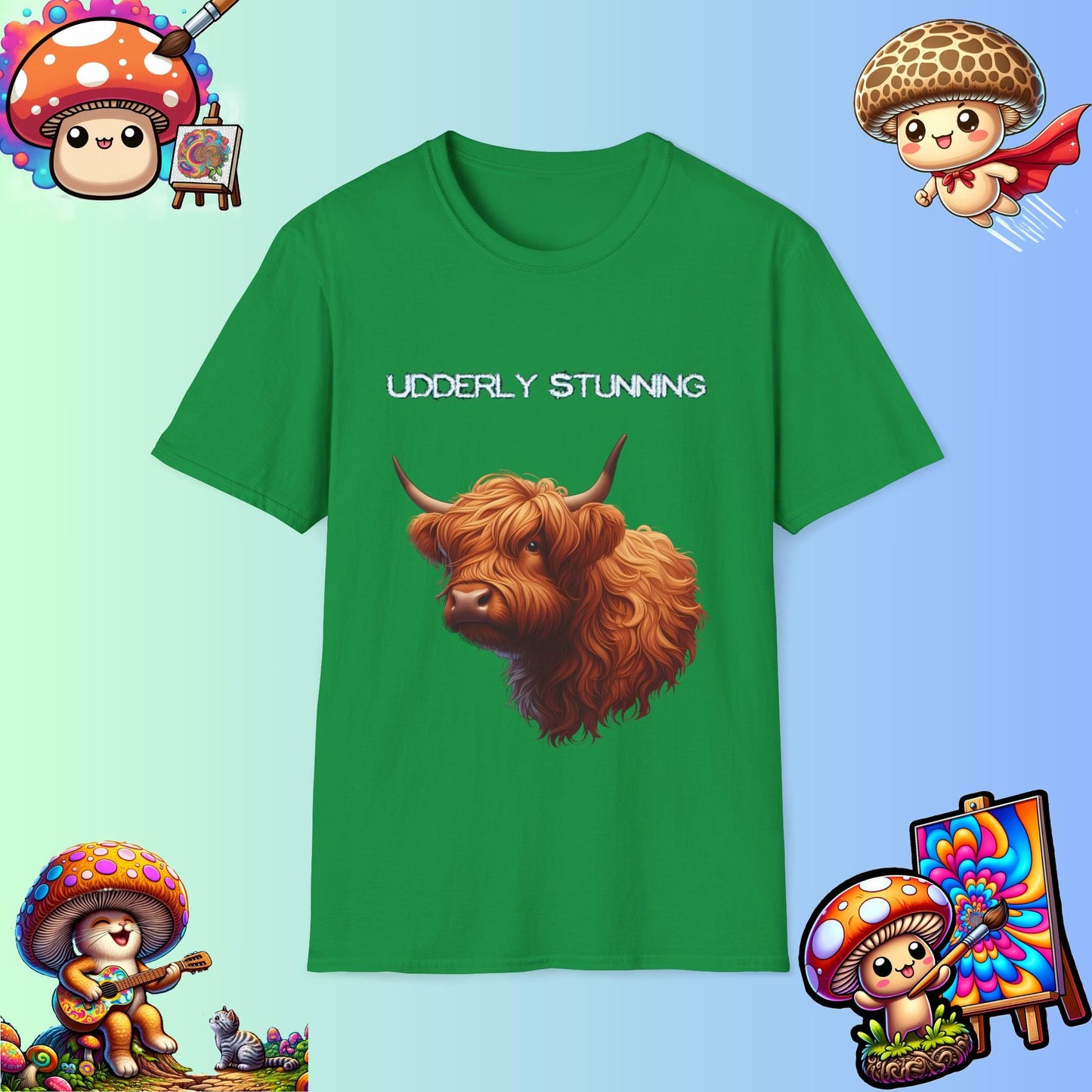 Udderly Stunning Highland Cow Tee - Shiitake Products