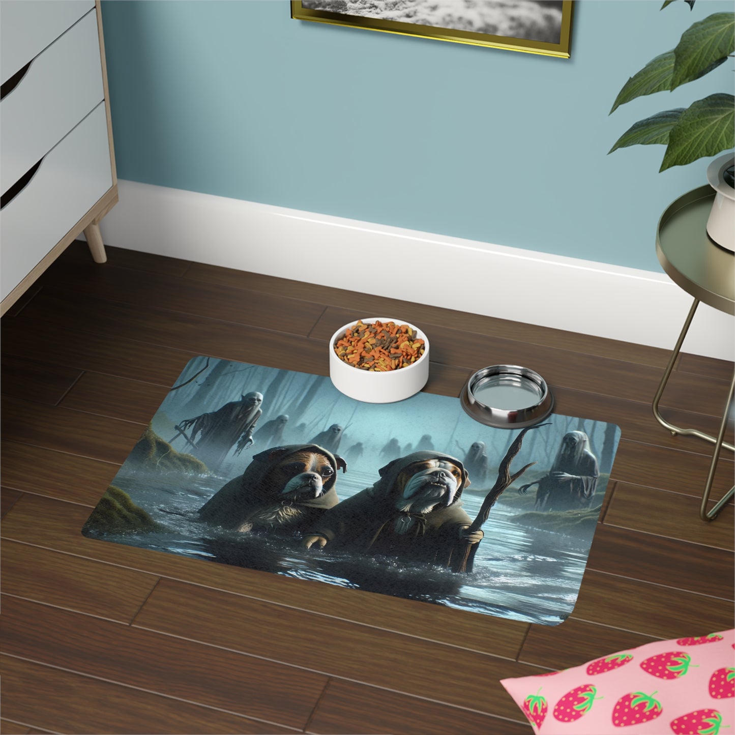 Mystical Marshes Bulldog Quest Pet Food Mat- 12x18