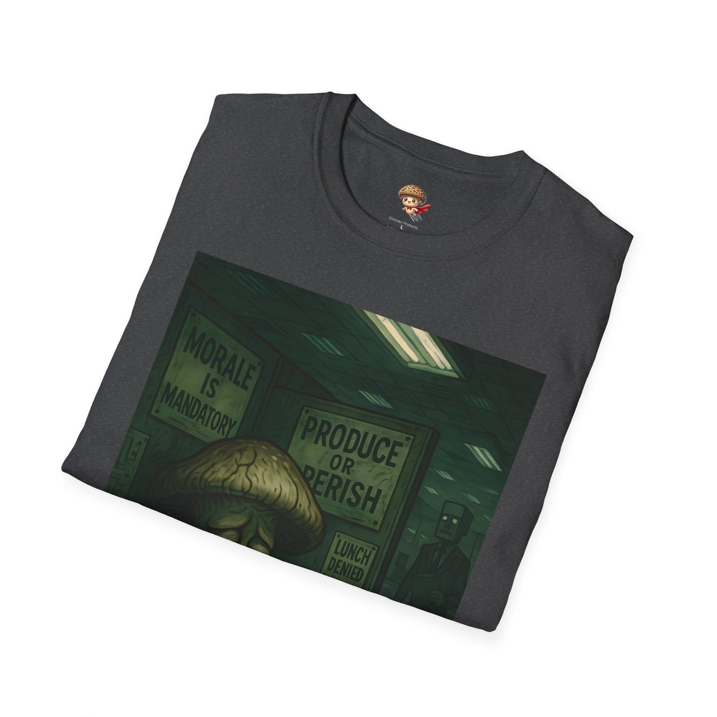 Produce or Perish – Dystopian Office Mushroom Shirt