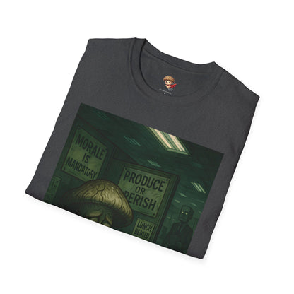 Produce or Perish – Dystopian Office Mushroom Shirt
