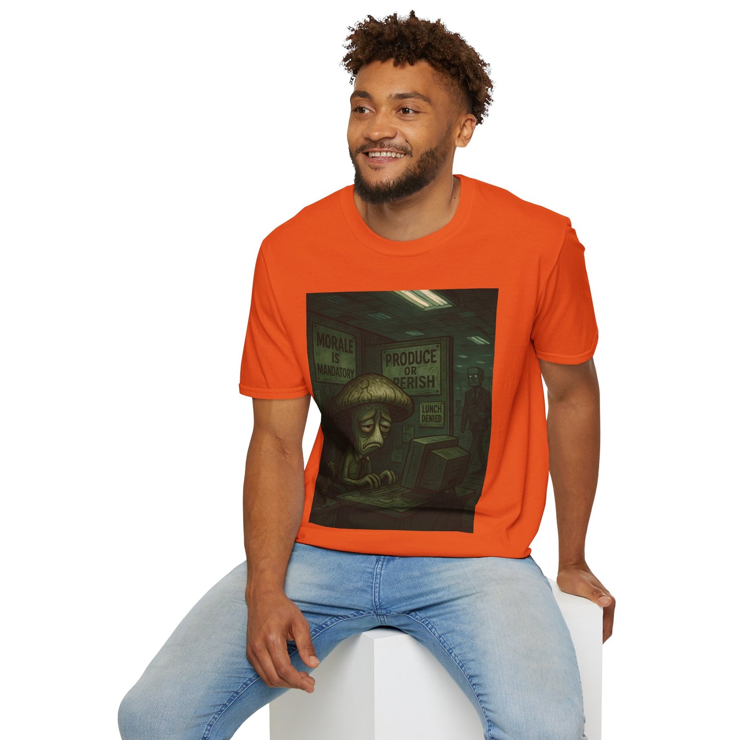 Produce or Perish – Dystopian Office Mushroom Shirt