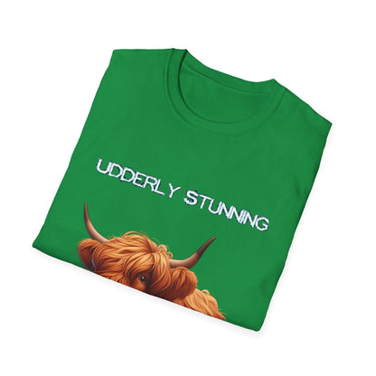 Udderly Stunning Highland Cow Tee - Shiitake Products