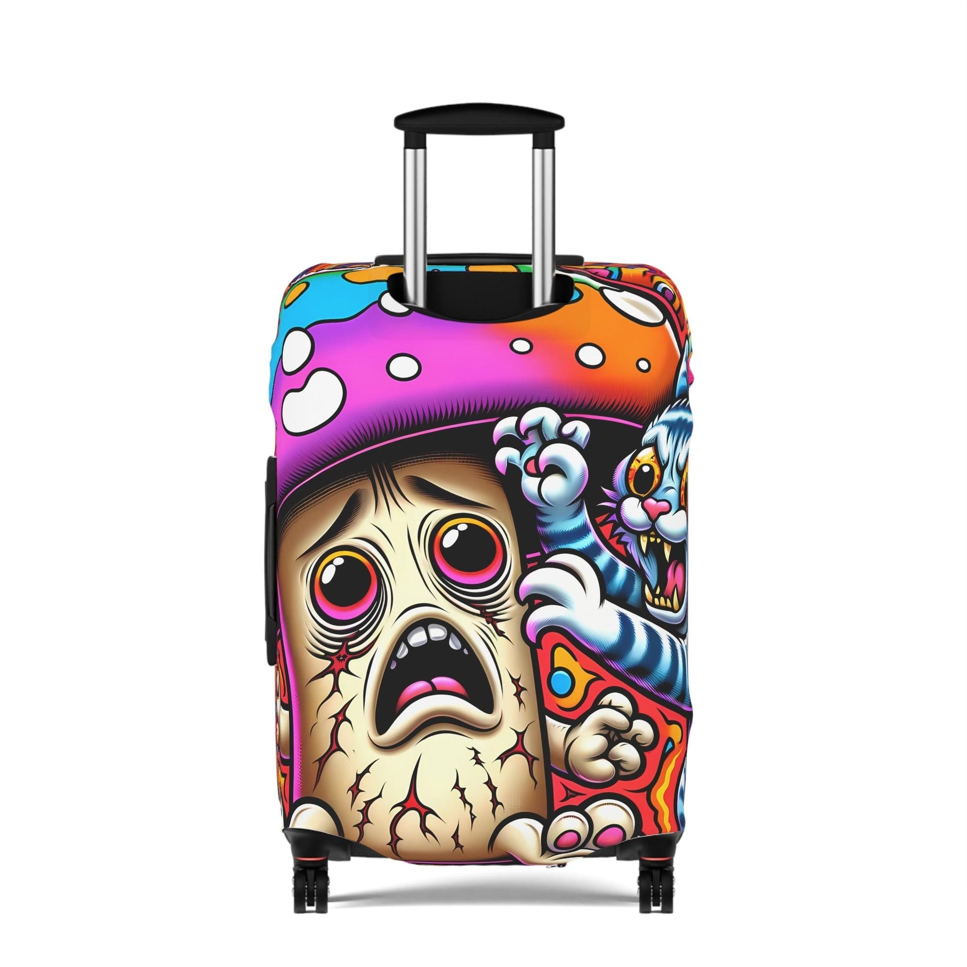 Trippy 'Fun Guy' Mushroom Suitcase Cover, Humorous Luggage Protector with Psychedelic Design - 21x14, 25x16, 28x20 - Shiitake Products