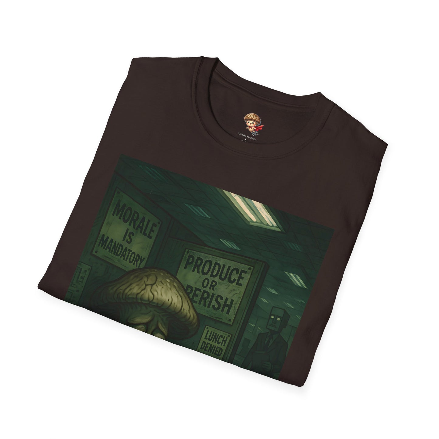 Produce or Perish – Dystopian Office Mushroom Shirt