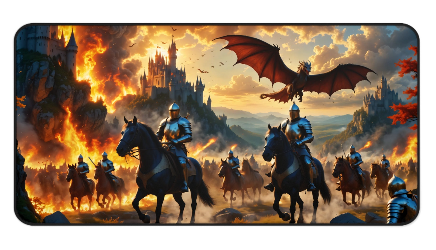 Epic Medieval Battle Desk Mat - 31.5x15.5 Inch Neoprene Gaming and Office Mat