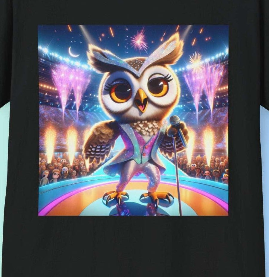 Super Star Owl - Owl singing on stage - Music concert tshirt