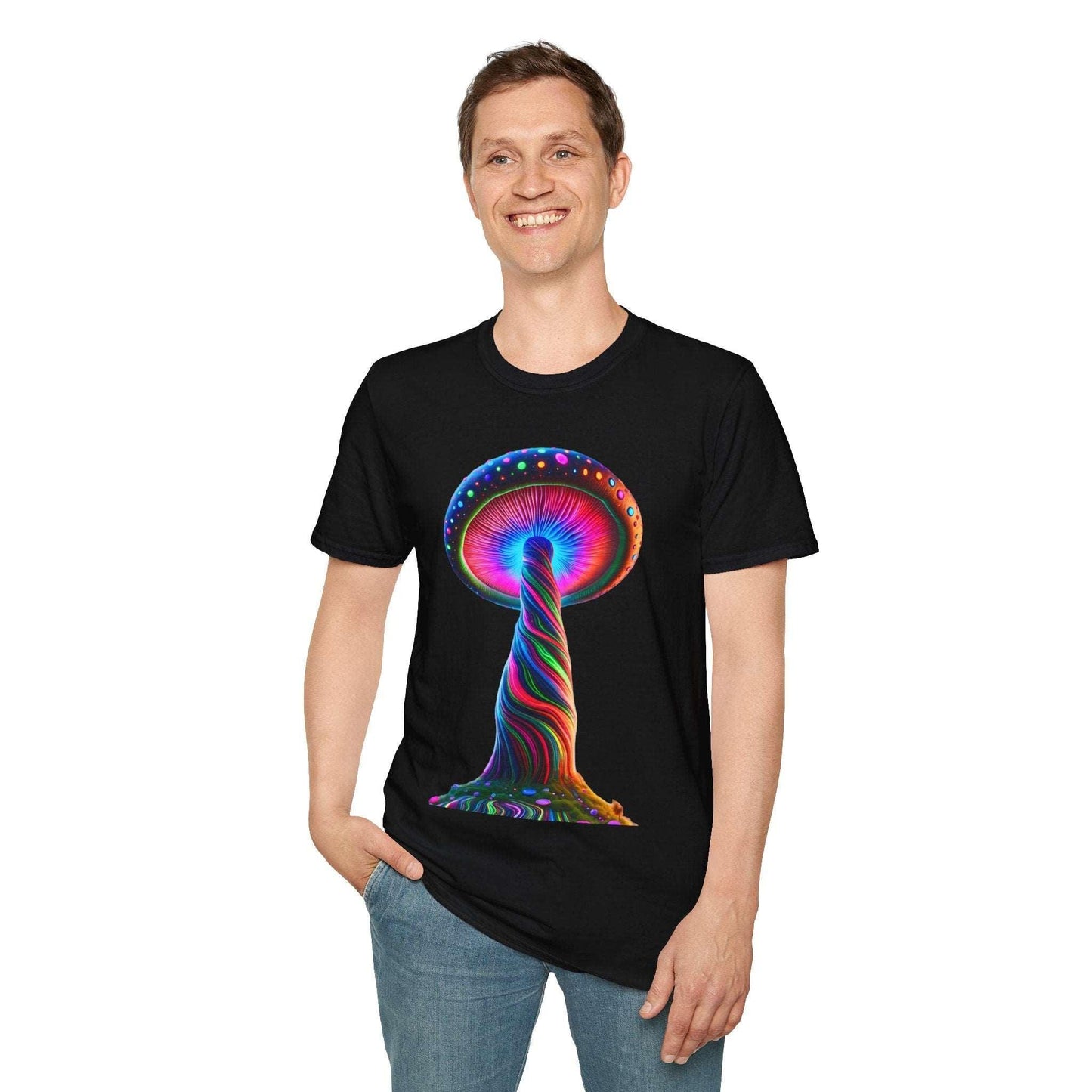 Psychedelic Rainbow Mushroom T-Shirt - Vibrant Trippy Art Tee for Festivals, Rave Wear, Unisex Psychedelic Clothing